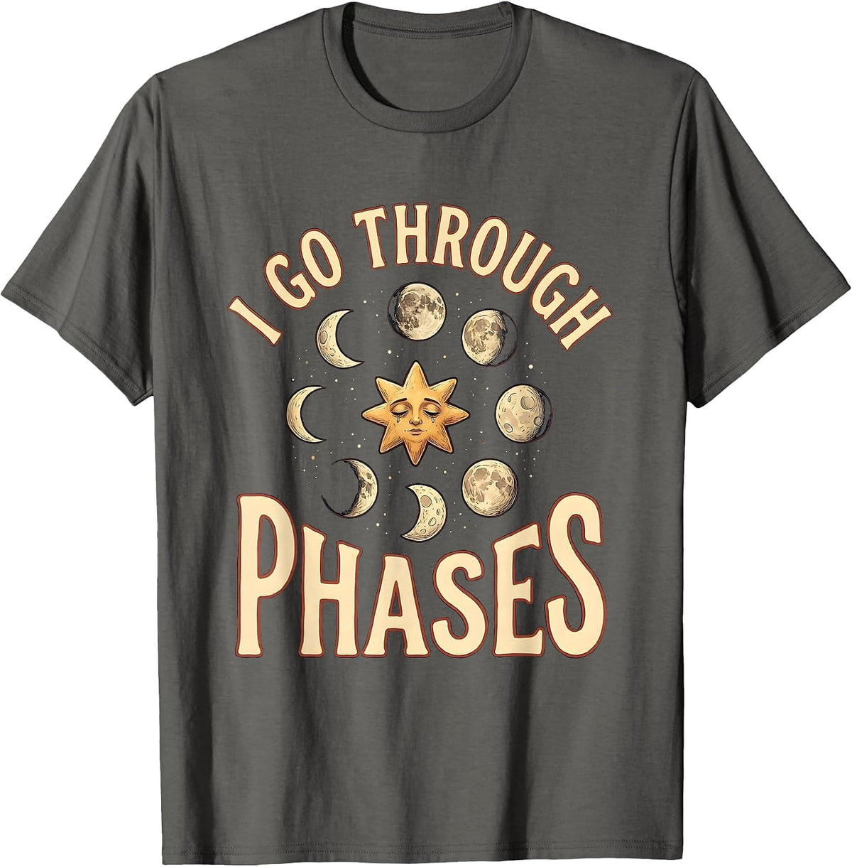 Men's I Go Through Phases Funny Moon Phases Space Lover Astronomy T-Shirt - Asphalt Grey