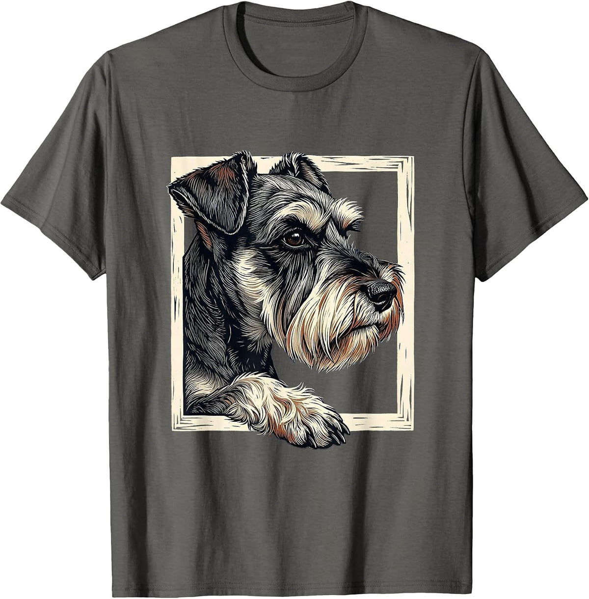 Men's Miniature Schnauzer Linocut Dog Lover Gift T-Shirt - Asphalt Grey