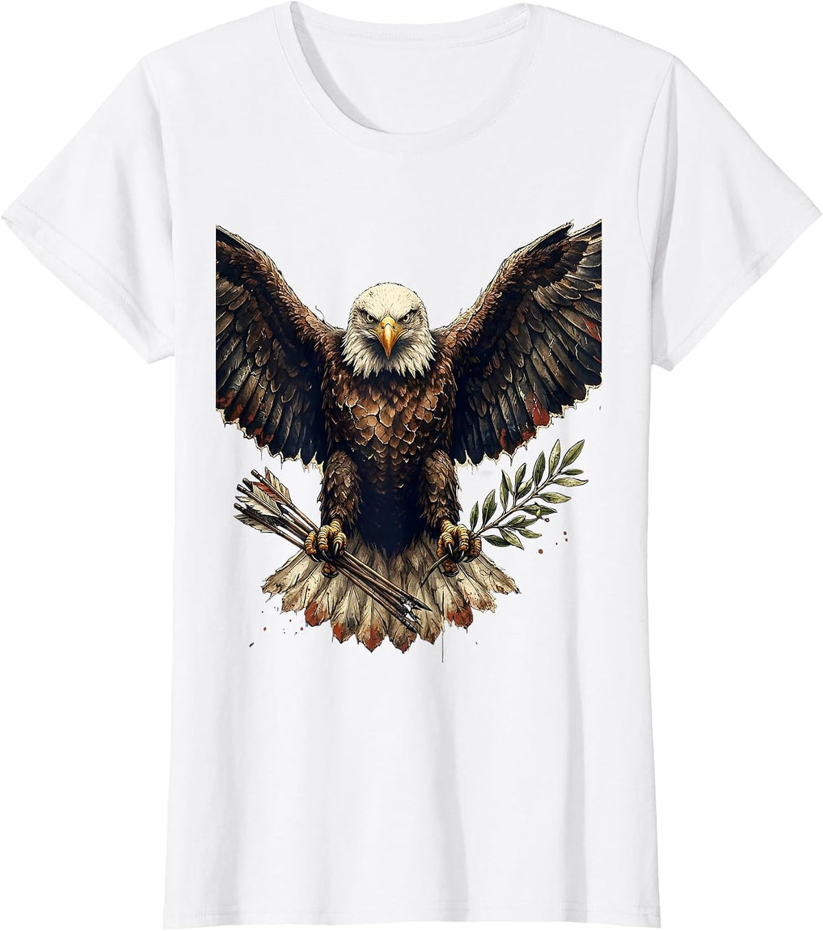 Women's Bald Eagle Arrows and Olive Branch Patriotic T-Shirt - White