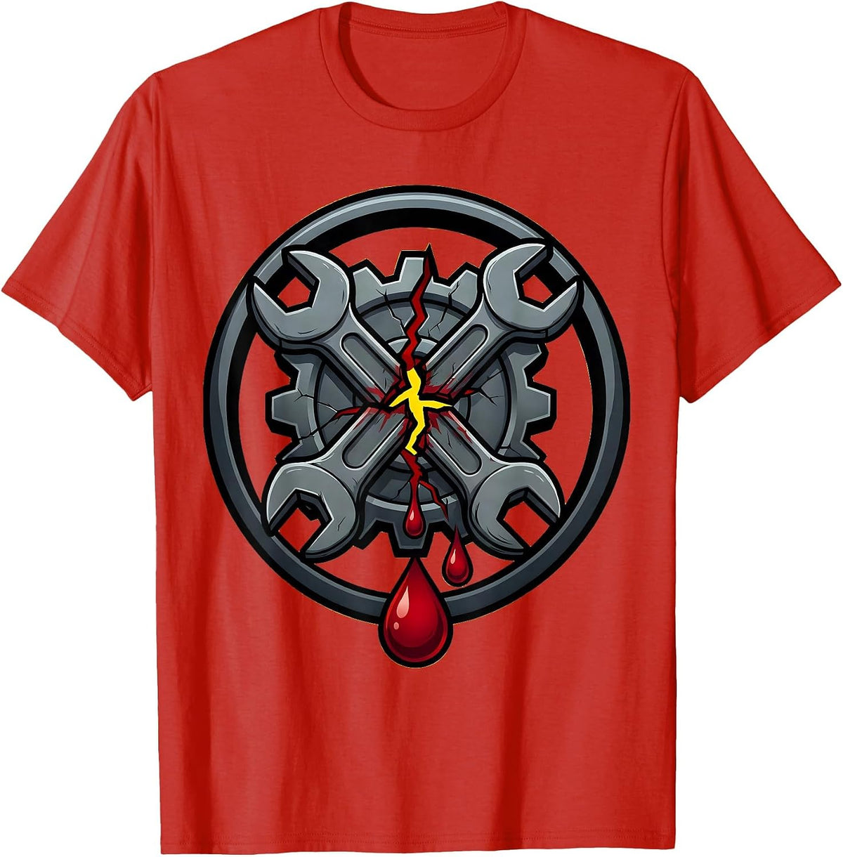 Men's Bloody Wrench Cracked Gear Problem Solved T-Shirt - Red
