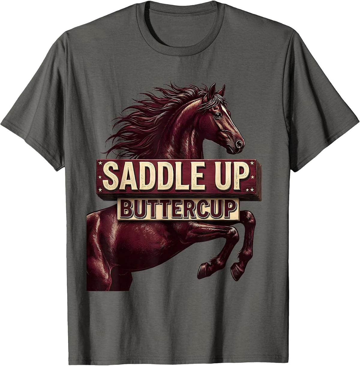Men's Saddle Up Buttercup Horse Riding Design T-Shirt - Asphalt Grey