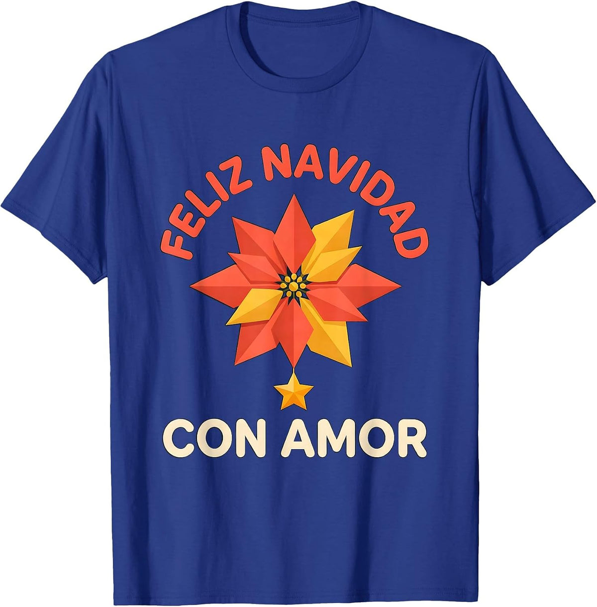 Feliz Navidad Con Amor Flat Vector Spanish Christmas Family T-Shirt - Royal Blue
