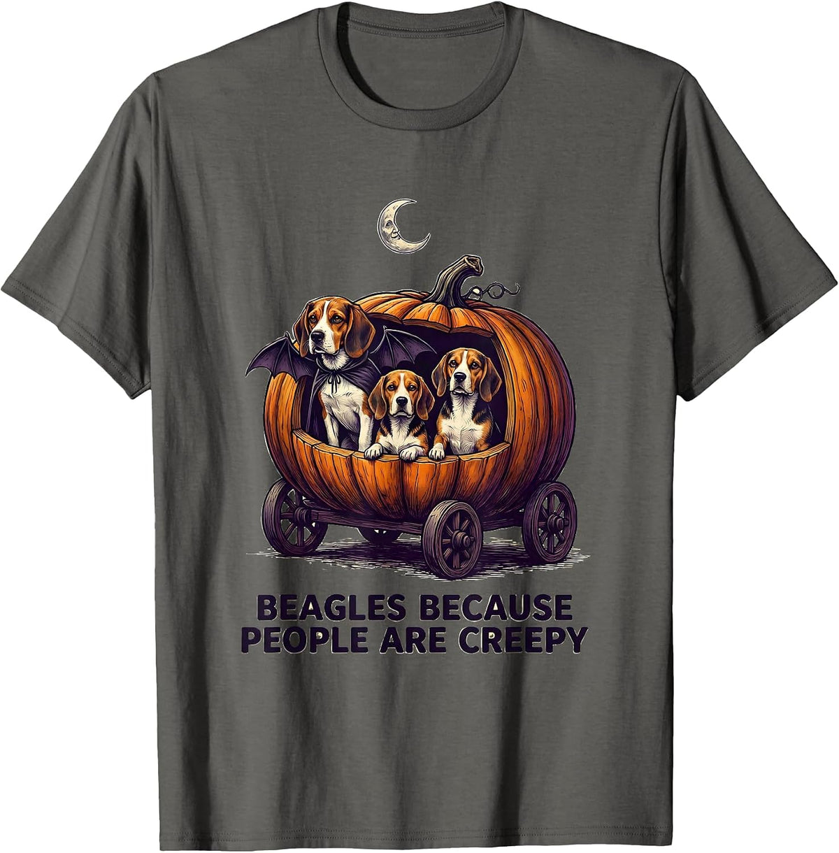 Beagles Because People Are Creepy Funny Dog Halloween T-Shirt - Asphalt Grey