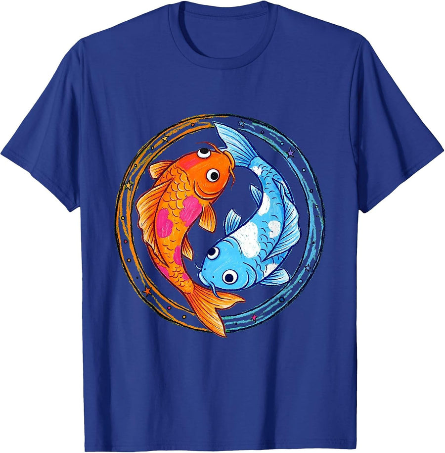 Twin Koi Fish Yin Yang Twin Day Design T-Shirt - Royal Blue