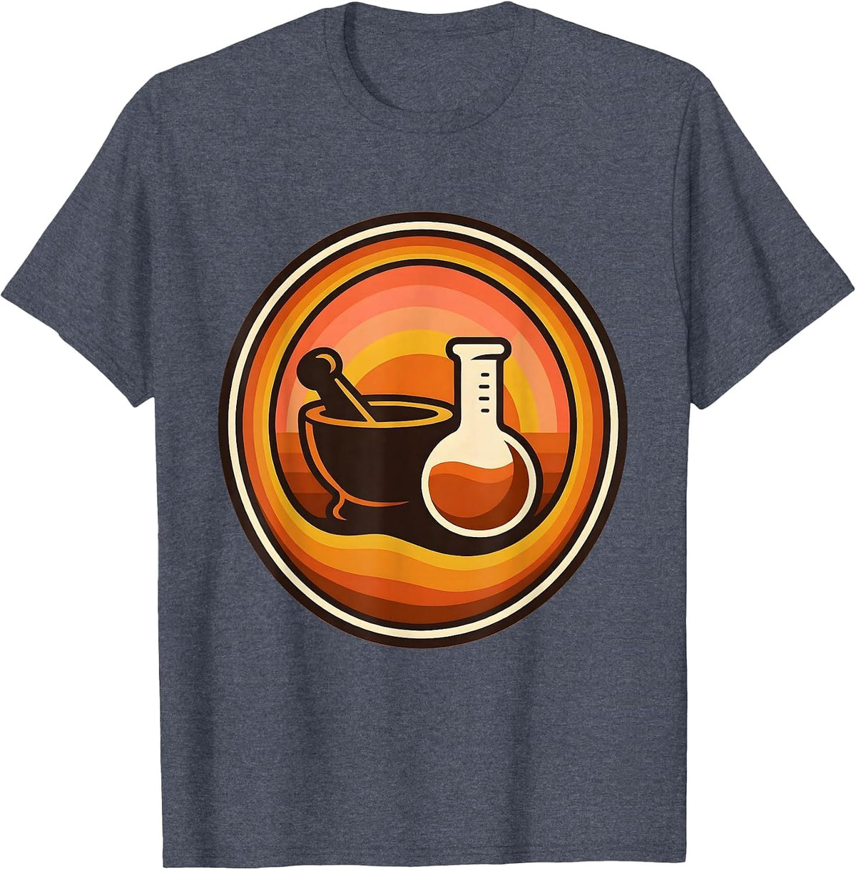 College Chemistry Mortar Pestle Flask Graphic T-Shirt - Heather Blue