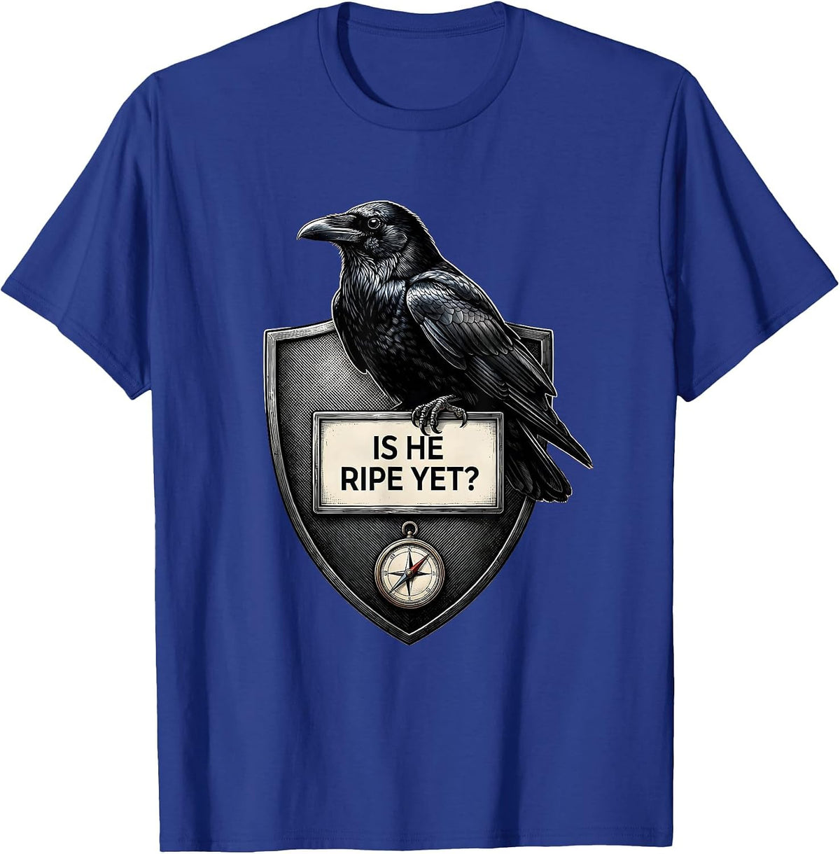 Men's Is He Ripe Yet Dark Humor Gothic Crow Raven Animal Humor T-Shirt - Royal Blue