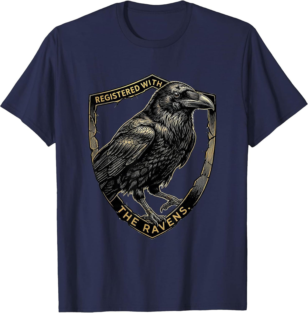 Men's Registered With The Ravens Dark Humor Gothic Bird Lover T-Shirt - Navy Blue