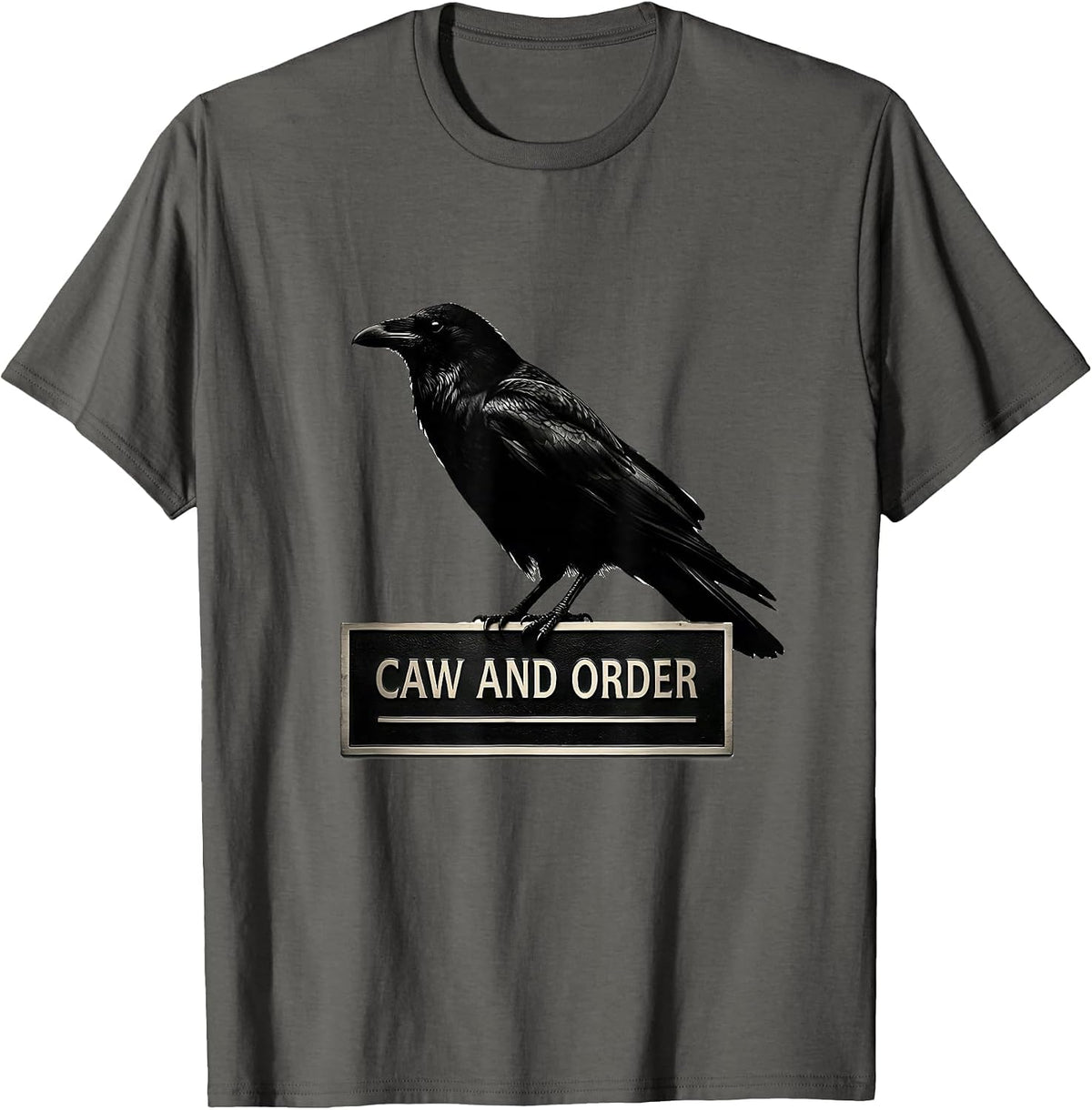 Caw And Order Minimalist Crow Murder Pun Gothic Humor T-Shirt - Asphalt Grey