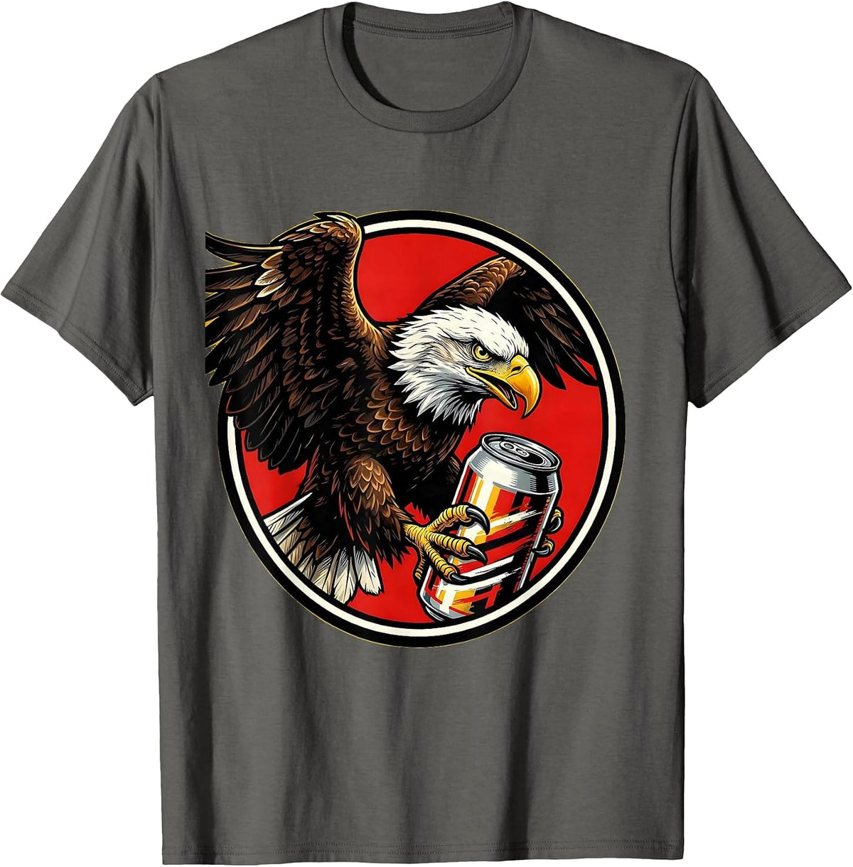 Men's Bald Eagle Clutching Beer Can Patriotic Design T-Shirt - Asphalt Grey