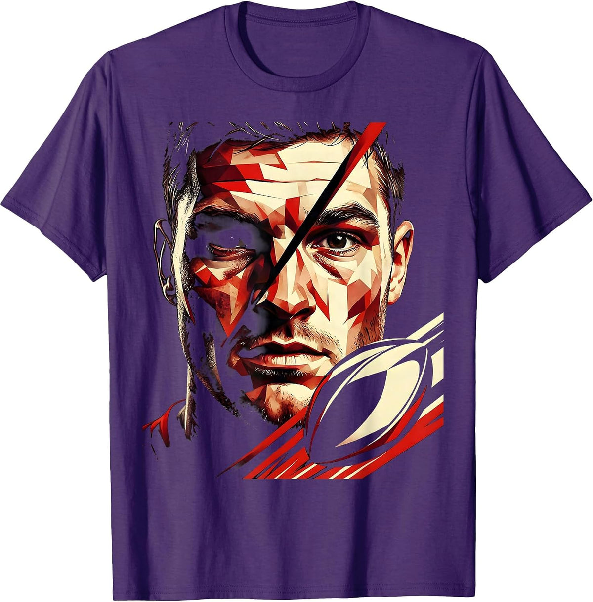 Rugby Tough Player Broken Nose Black Eye Portrait T-Shirt - Purple