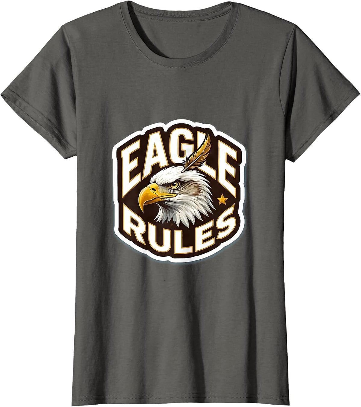 Women's Eagle Rules Playful Bald Eagle Mascot Fan Pride T-Shirt - Asphalt Grey