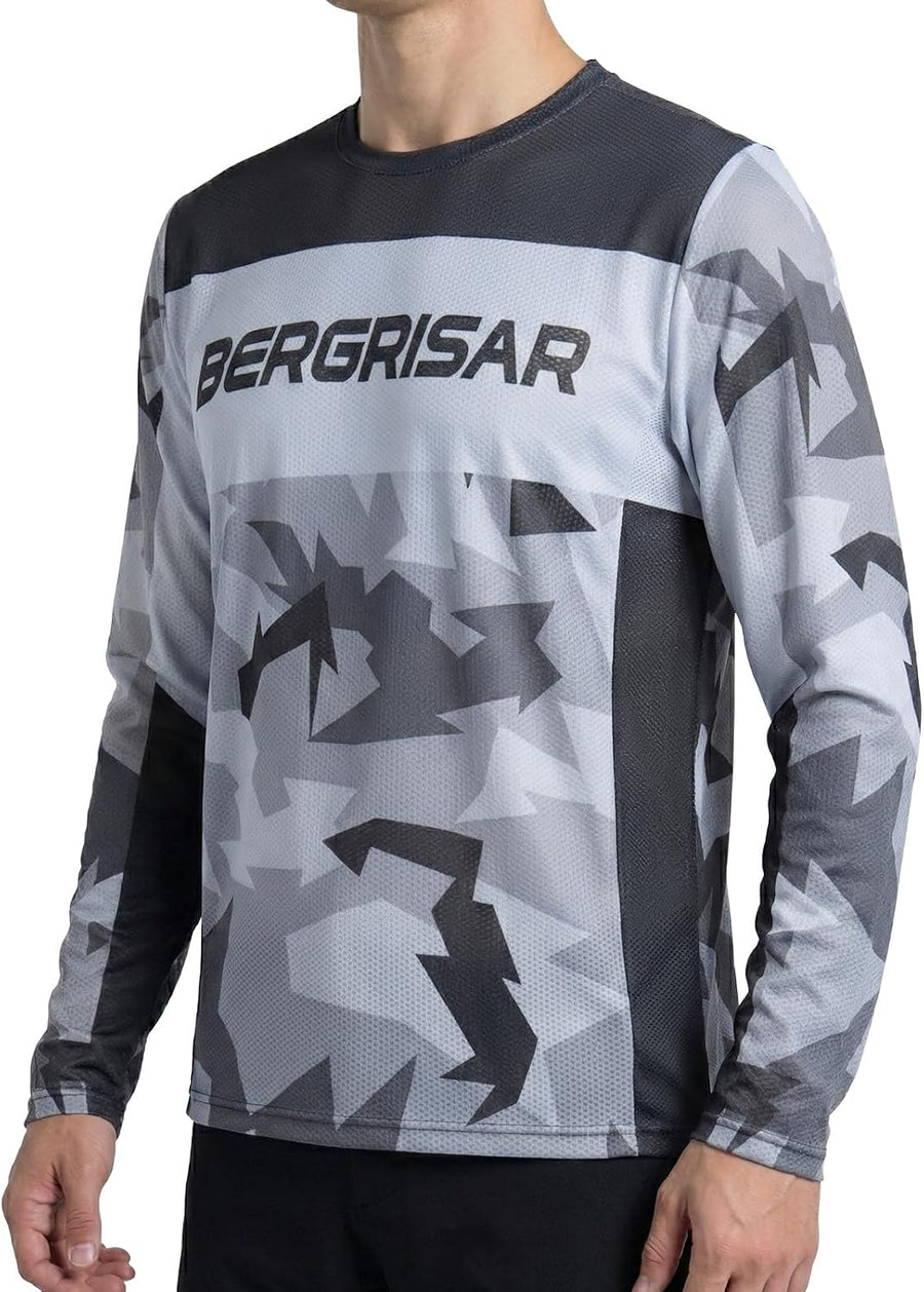BERGRISAR Men's Mountain Bike Jersey Long Sleeve Bike Shirts - Black Camo