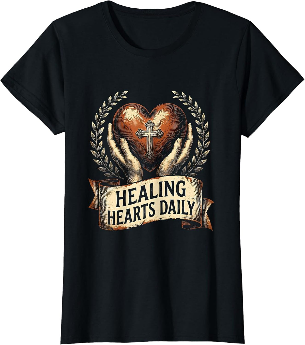 Healing Hearts Daily Hospice Nurse Design T-Shirt - Black
