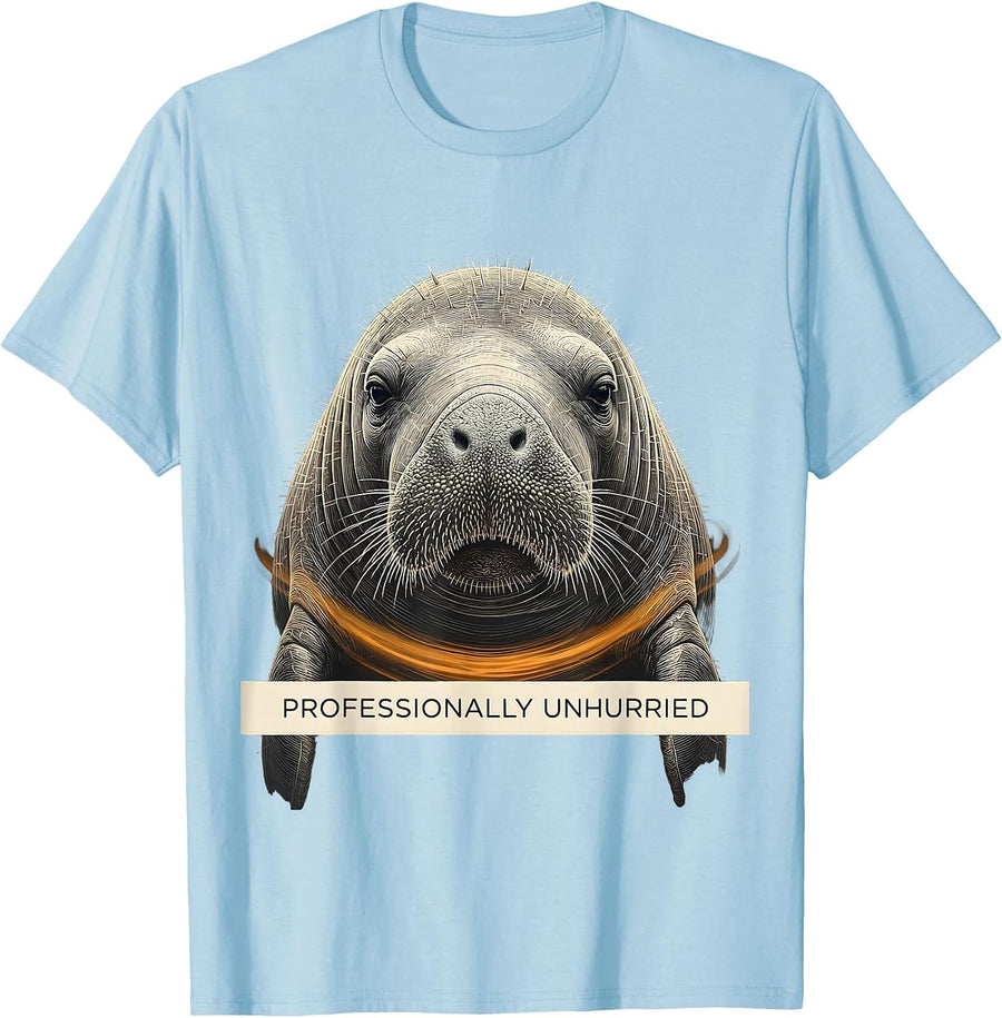 Men's Professionally Unhurried Tactile Monochrome Manatee Lover T-Shirt - Baby Blue