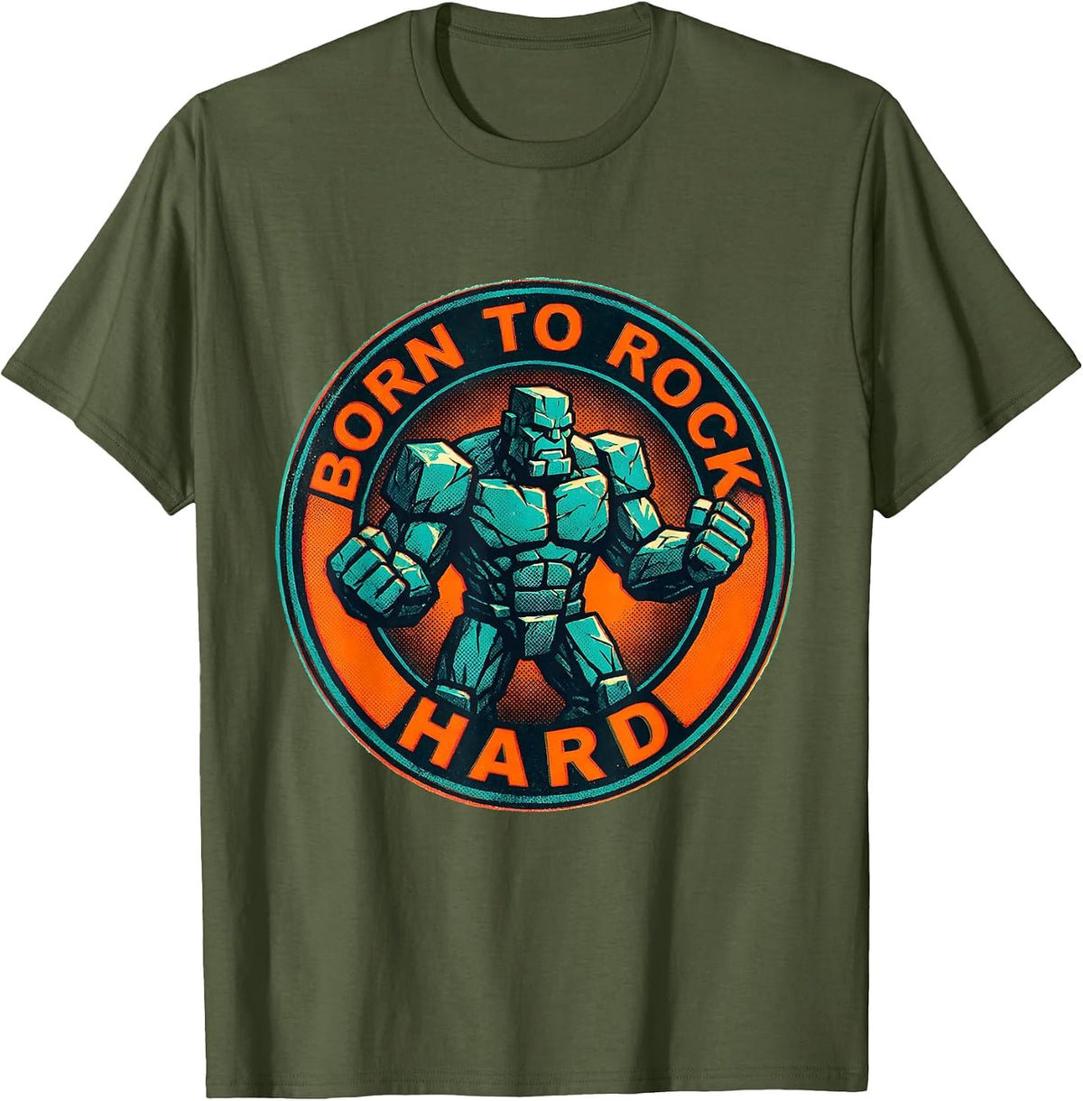 Born to Rock Hard Mens Rock Music Design T-Shirt - Olive Green
