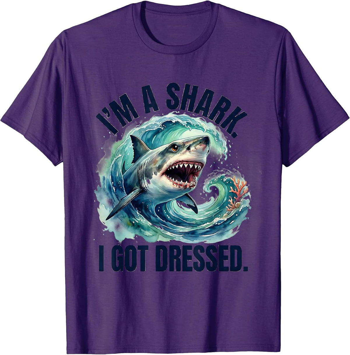Men's I'm A Shark I Got Dressed Watercolor Shark Jaw Halloween T-Shirt - Purple