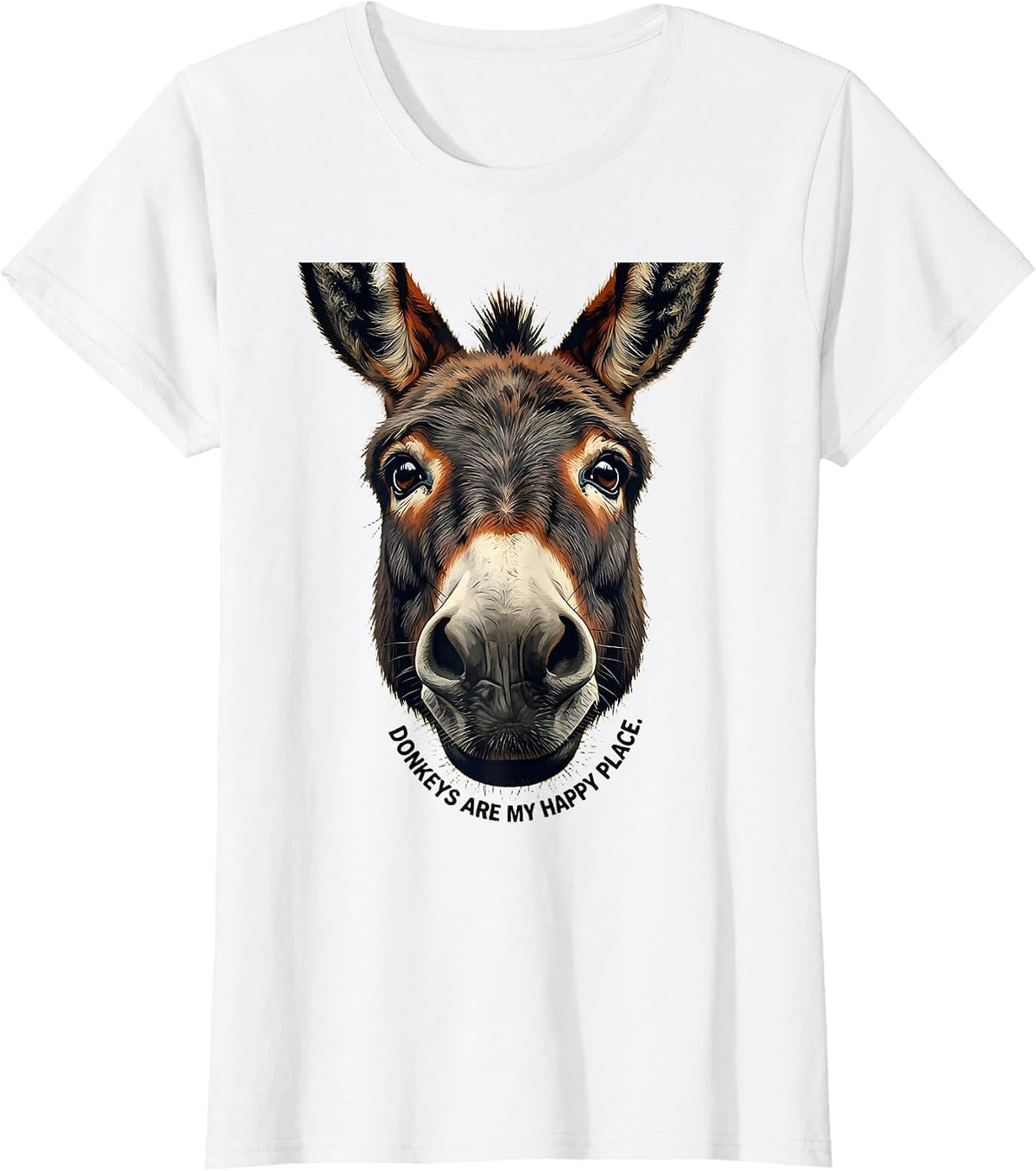 Women's Donkeys Are My Happy Place Funny Donkey Lover Animal Humor T-Shirt - White