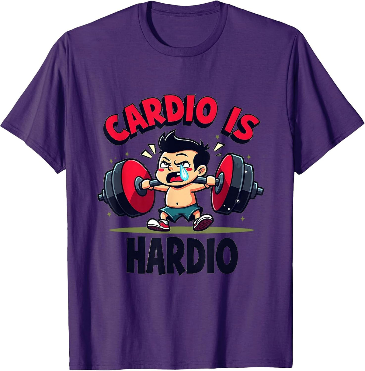 Cardio Is Hardio Funny Workout Gym Design T-Shirt - Purple