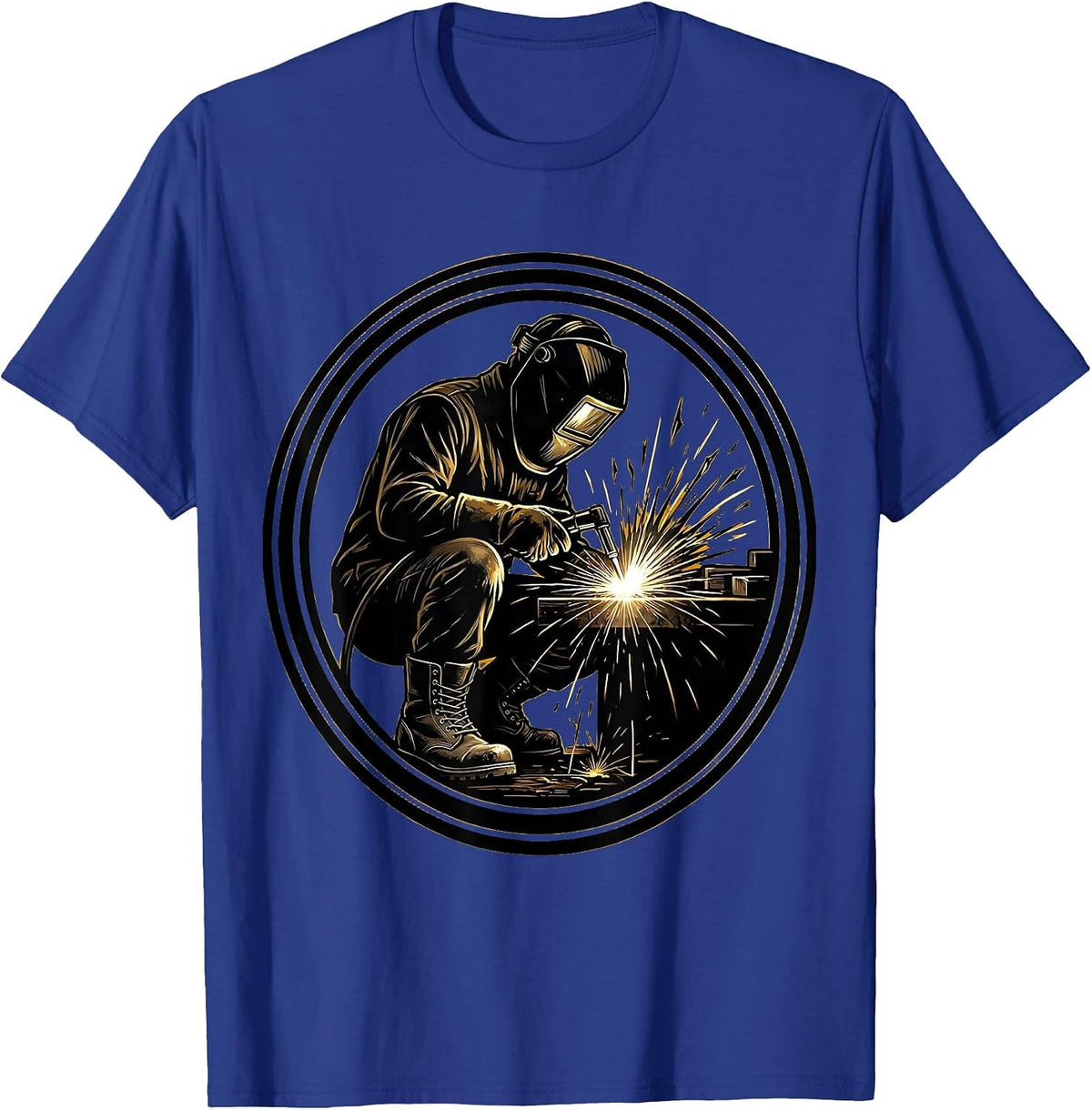 Welder Sparks Steel-Toed Boots Graphic Design T-Shirt - Royal Blue