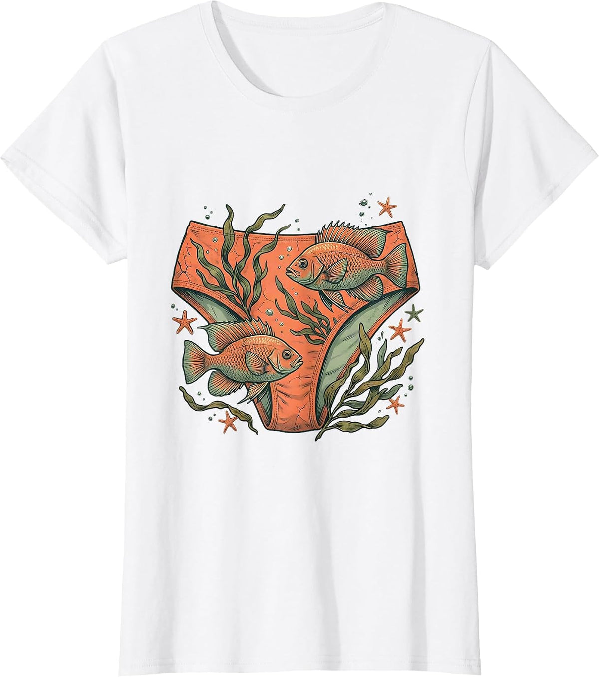 Tropical Fish Bikini Bottoms Funny Beach Art T-Shirt - White