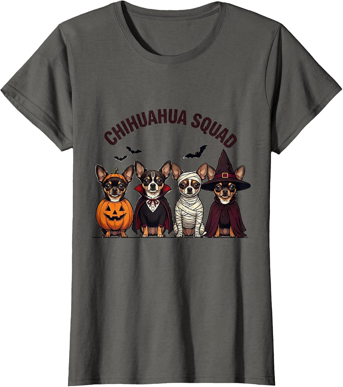 Women's Chihuahua Squad Halloween Dog Breed Squad Costume Party T-Shirt - Asphalt Grey