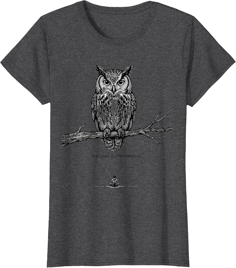 Women's The Owl Is My Favorite Funny Bird Lover Birdwatcher Humor T-Shirt - Dark Heather Grey