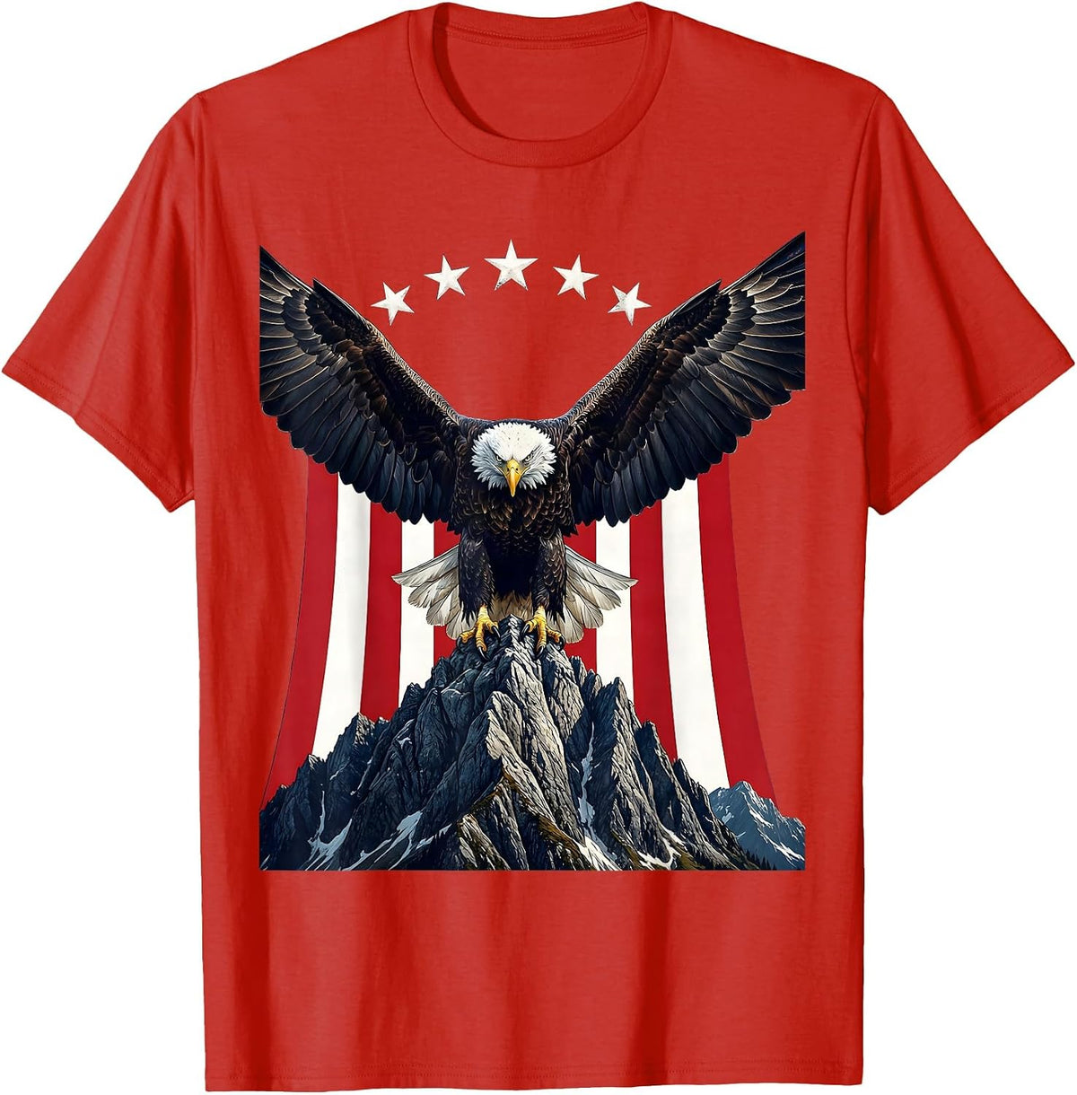 Men's Freedom Bald Eagle Gripping Mountain Peak Design T-Shirt - Red