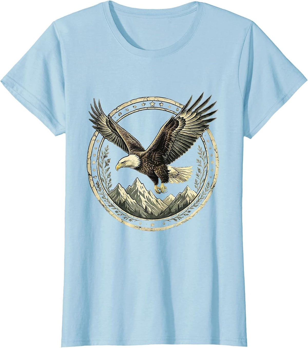 Bald Eagle Cancer Awareness Mountain Soaring Design T-Shirt - Baby Blue