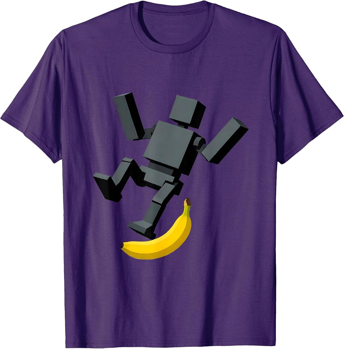 Banana Peel Robot Slip Funny Graphic Tee T-Shirt - Purple