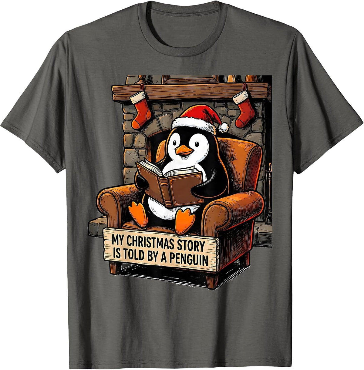 Men's My Christmas Story Is Told By A Penguin Penguin Lover T-Shirt - Asphalt Grey
