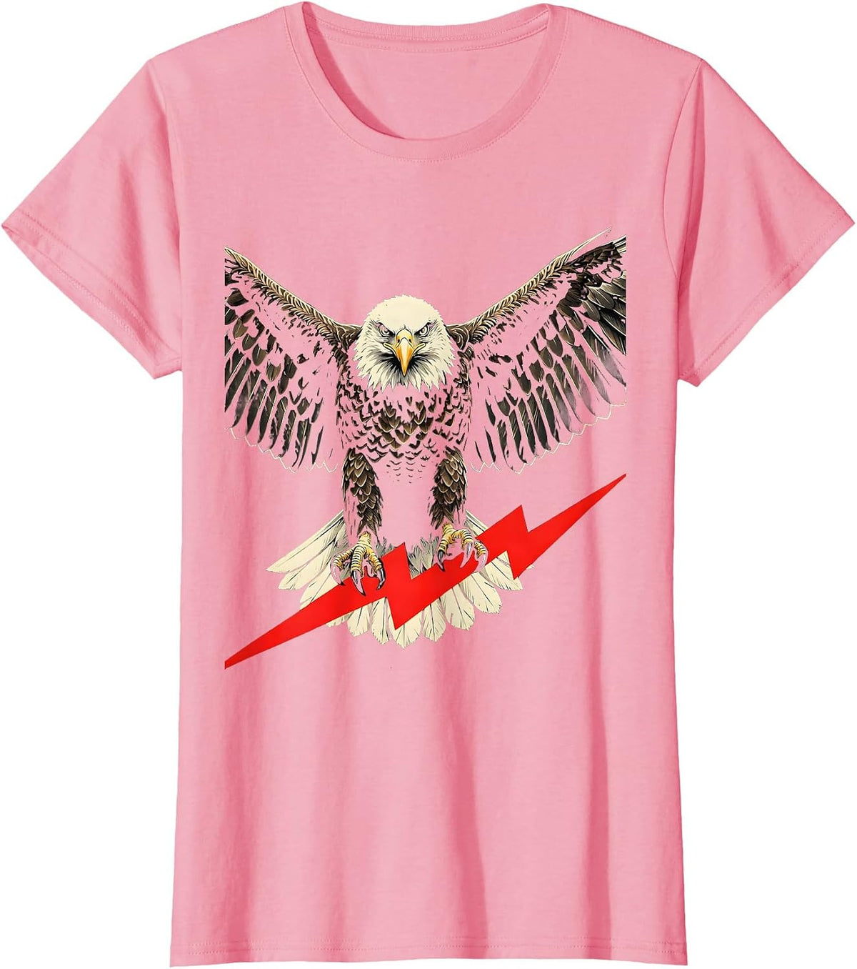 Women's Bald Eagle Lightning Bolt Freedom Graphic Tee T-Shirt - Pink
