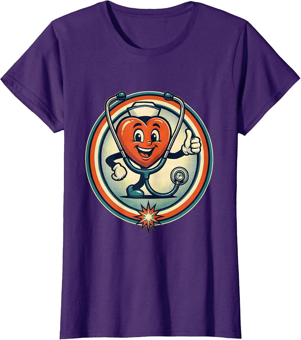 Women's School Nurse Heart Stethoscope Graphic T-Shirt - Purple