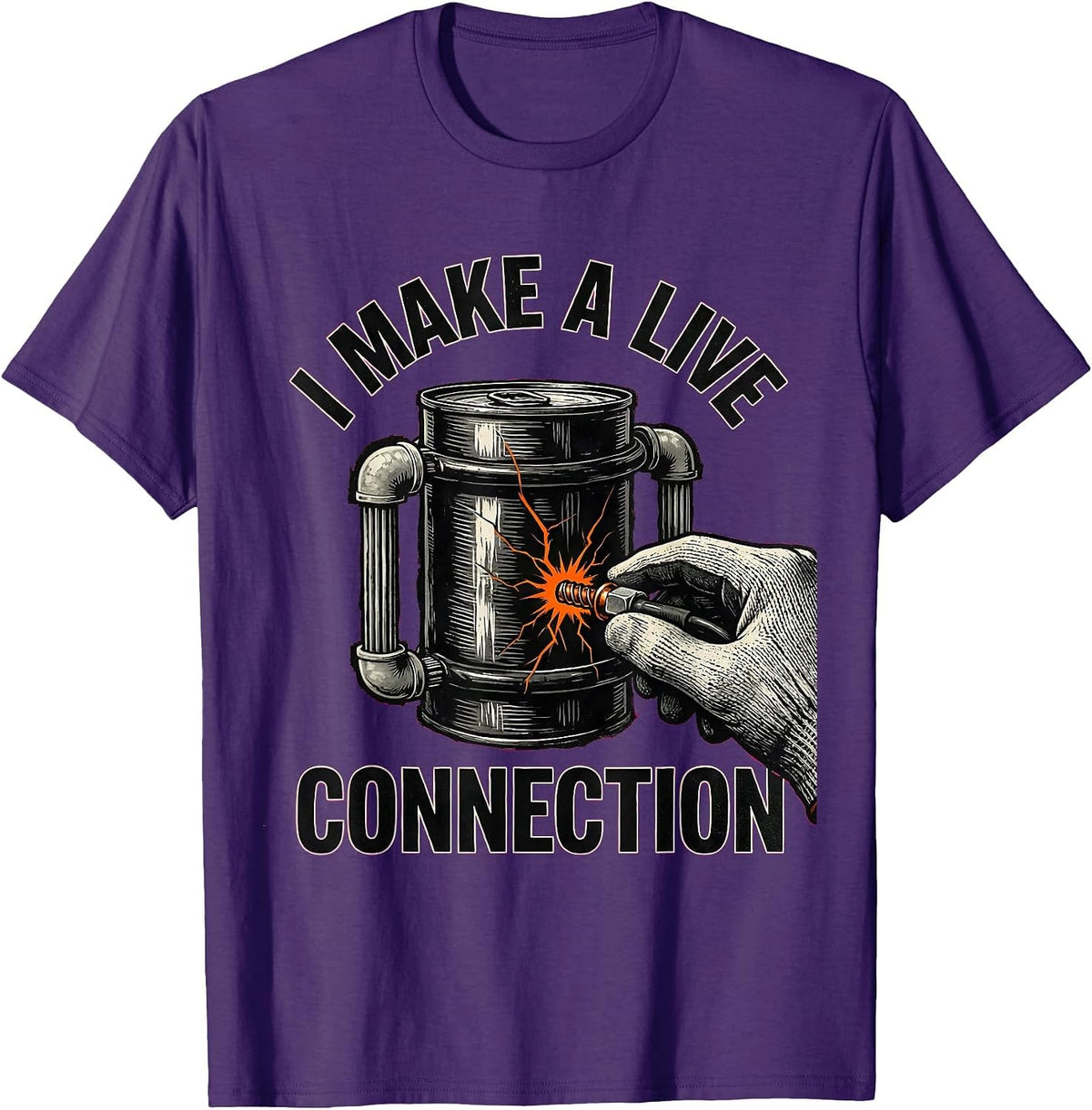 I Make A Live Connection Funny Electrician Skeleton Lineman T-Shirt - Purple