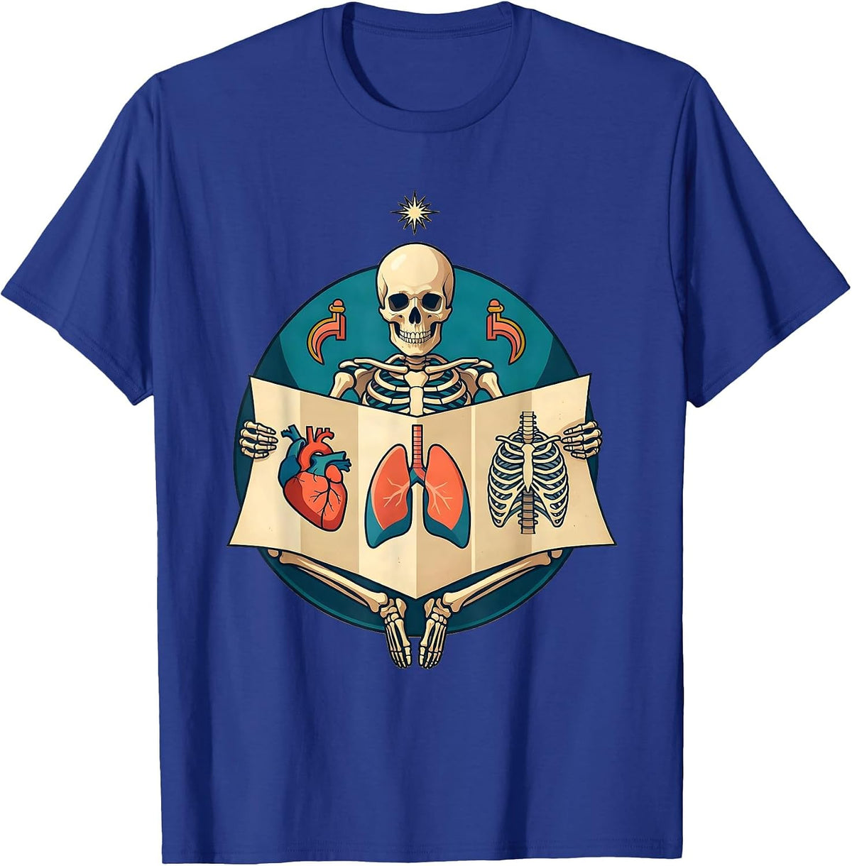 School Nurse Skeleton Anatomy Chart Graphic T-Shirt - Royal Blue