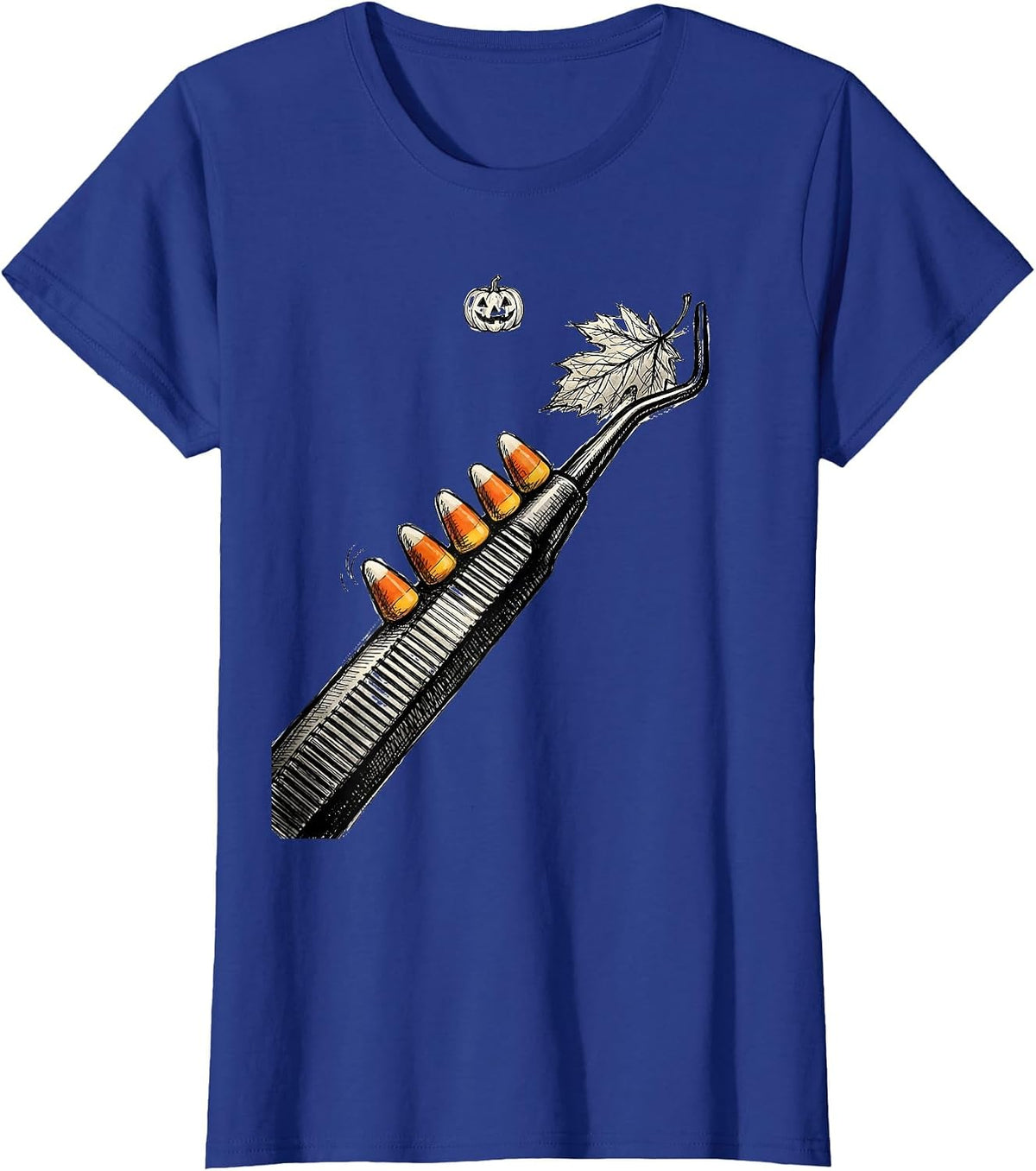 Women's Dental Scaler Halloween Candy Corn Dental Hygienist Humor T-Shirt - Royal Blue