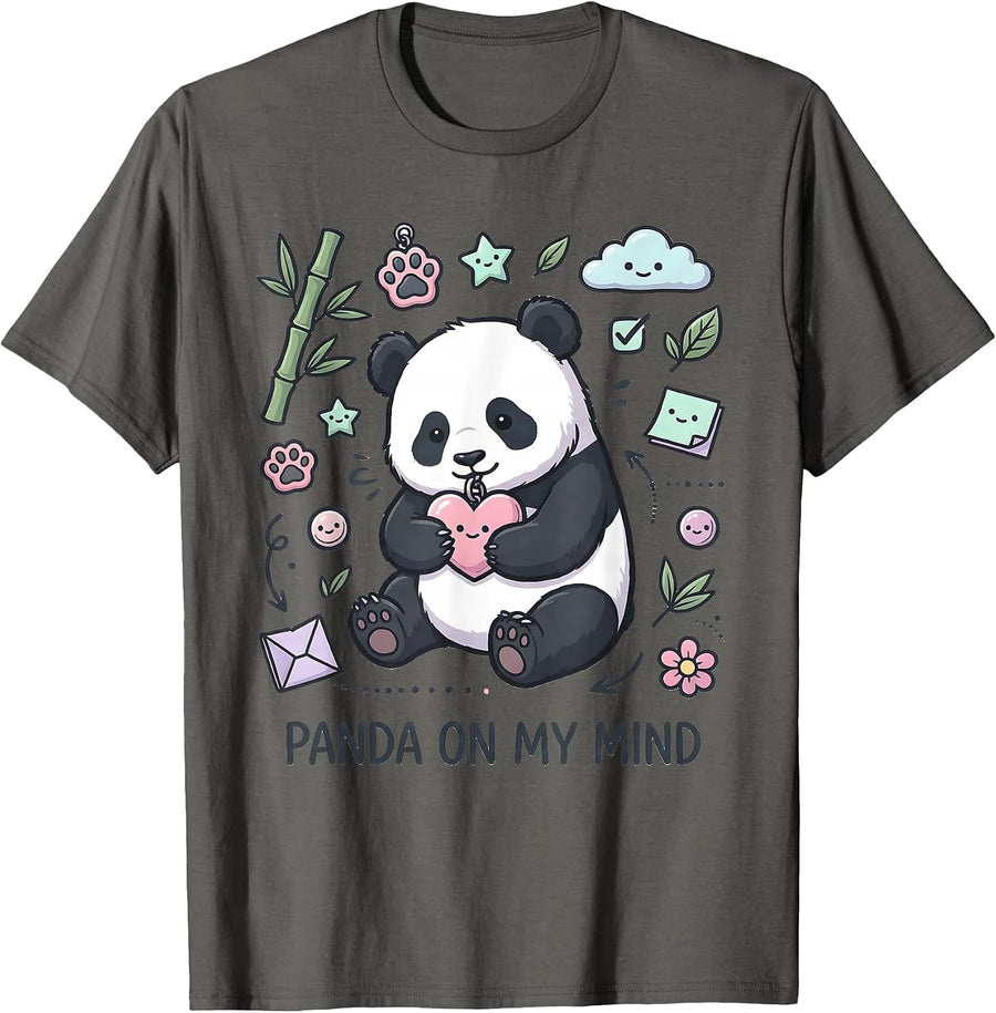 Panda On My Mind Kawaii Cute Panda Lover Animal Humor T-Shirt - Asphalt Grey