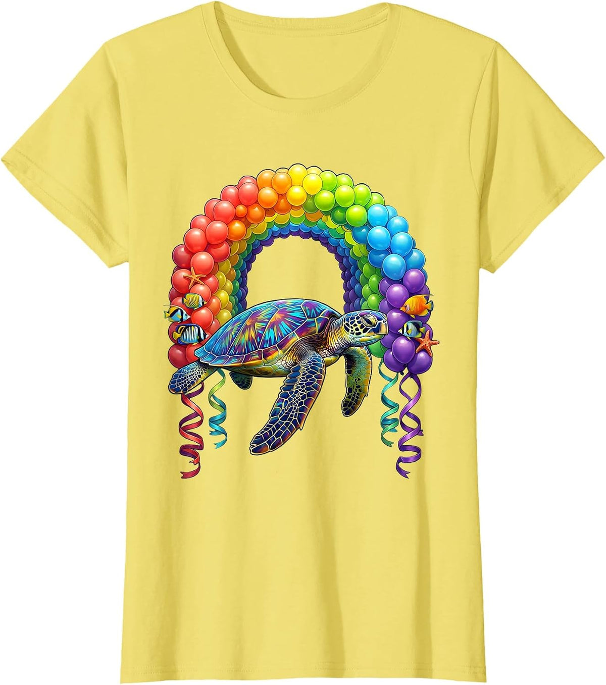 Women's Birthday Cruise Sea Turtle Balloon Arch T-Shirt - Lemon Yellow