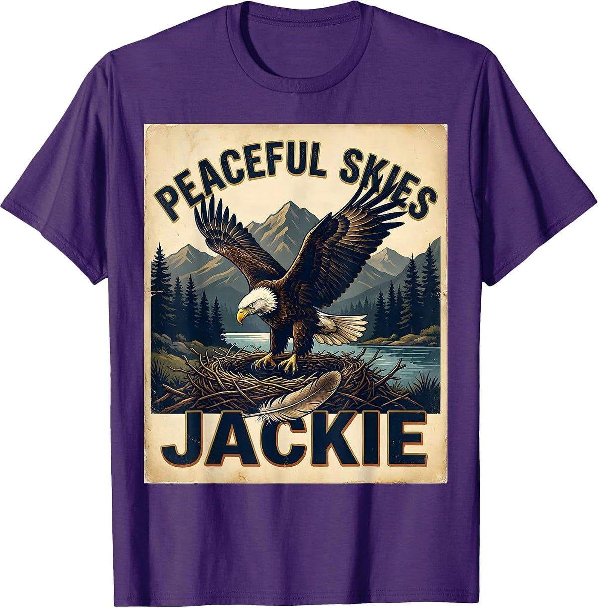 Men's Peaceful Skies Jackie Vintage Bald Eagle Memorial Tribute T-Shirt - Purple