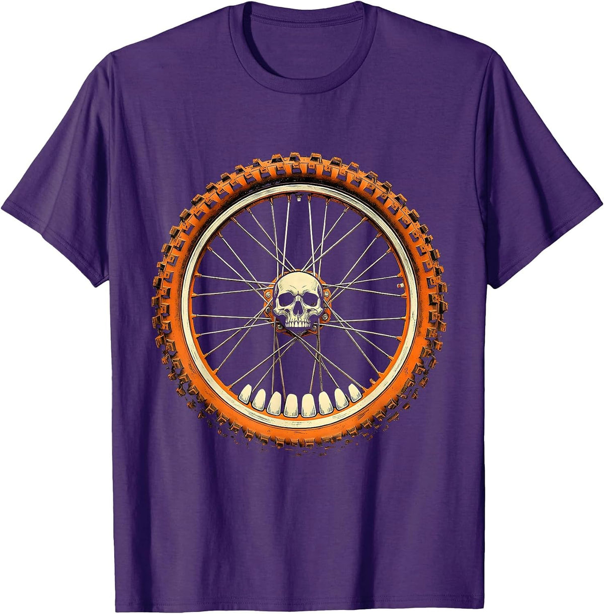 Dirt Bike Skull Wheel Graphic Tee T-Shirt - Purple