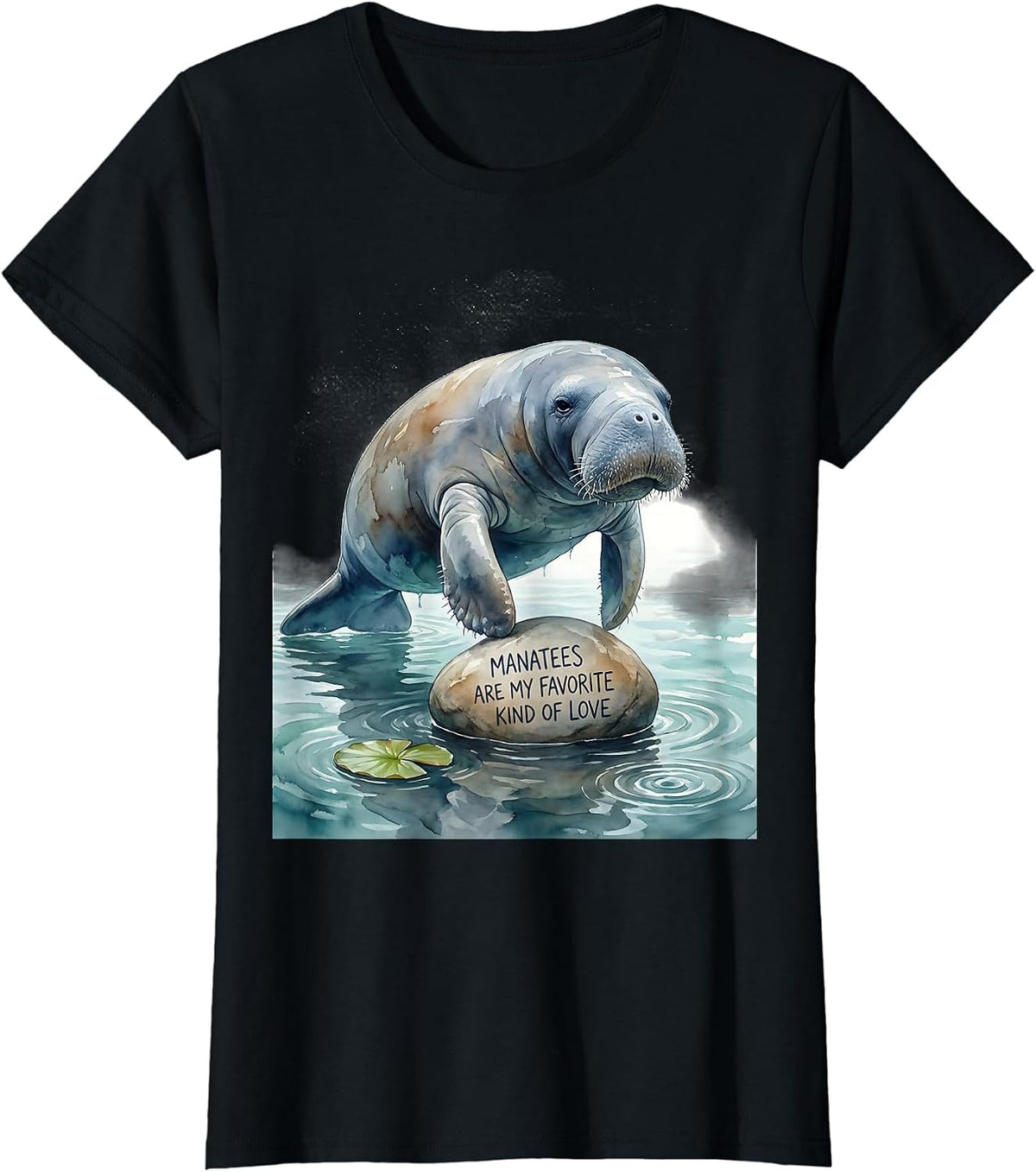 Women's Manatees Are My Favorite Kind Of Love Watercolor Manatee T-Shirt - Black