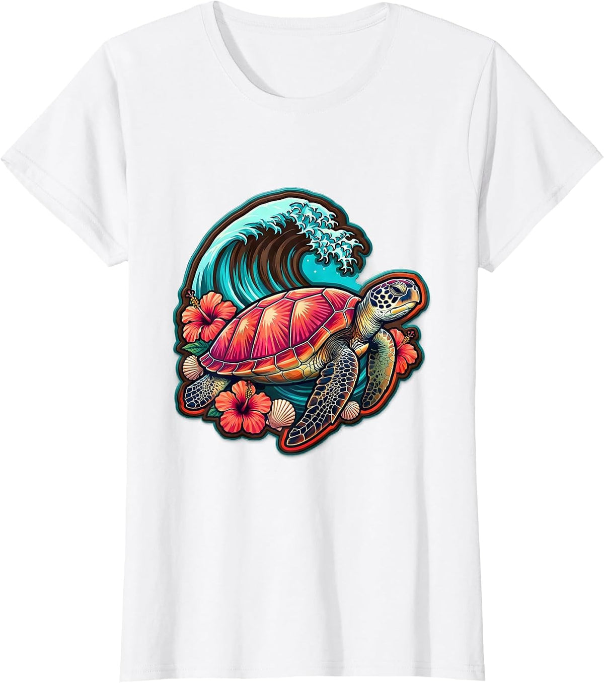 Women's Sea Turtle Under Breaking Wave Surf Design T-Shirt - White