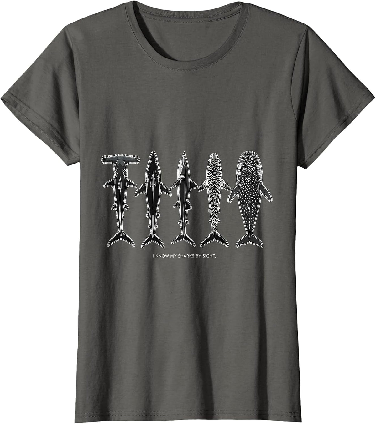 Women's I Know My Sharks By Sight Funny Shark Lover Ocean Wildlife T-Shirt - Asphalt Grey