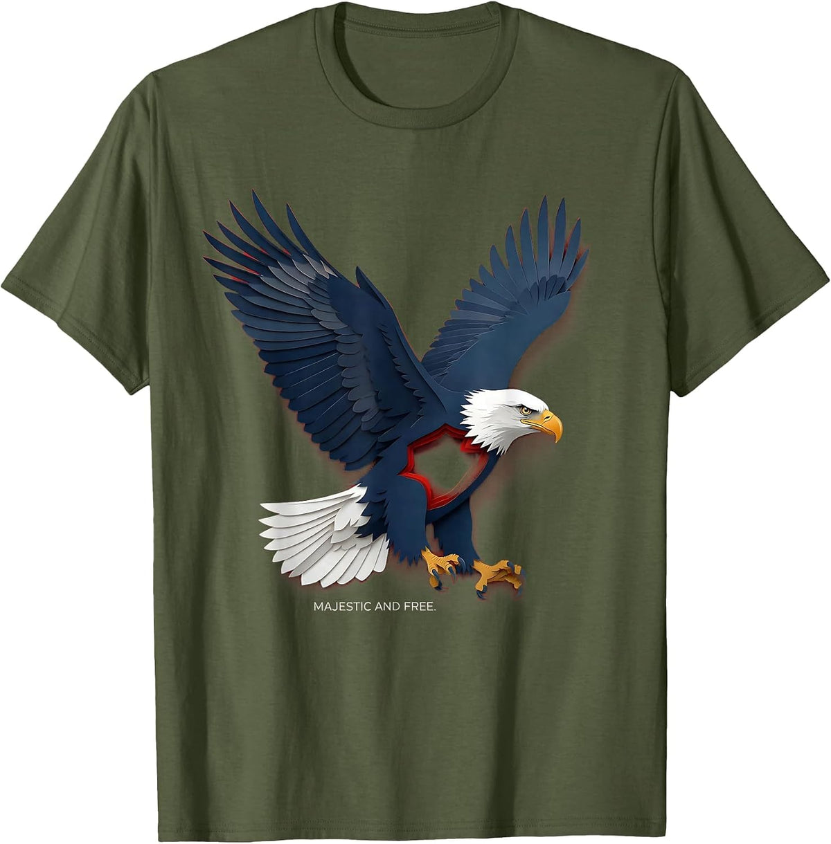 Majestic and Free Veterans Day Bald Eagle Design T-Shirt - Olive Green