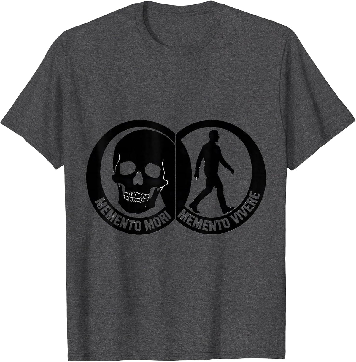 Memento Mori Memento Vivere Stoic Philosophy Marcus Aurelius T-Shirt - Dark Heather Grey