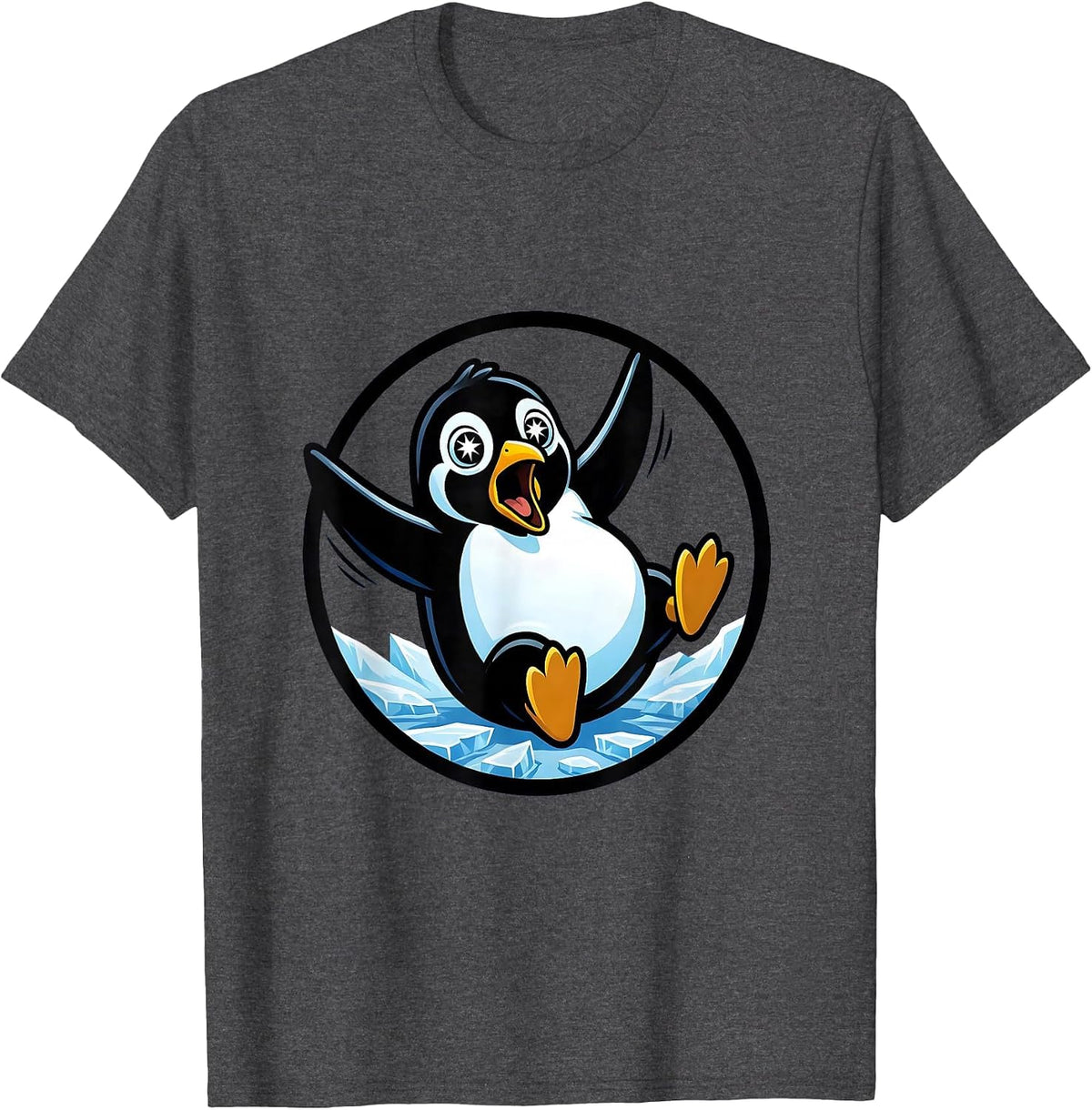 Men's Funny Penguin Slipping on Ice Graphic T-Shirt - Dark Heather Grey