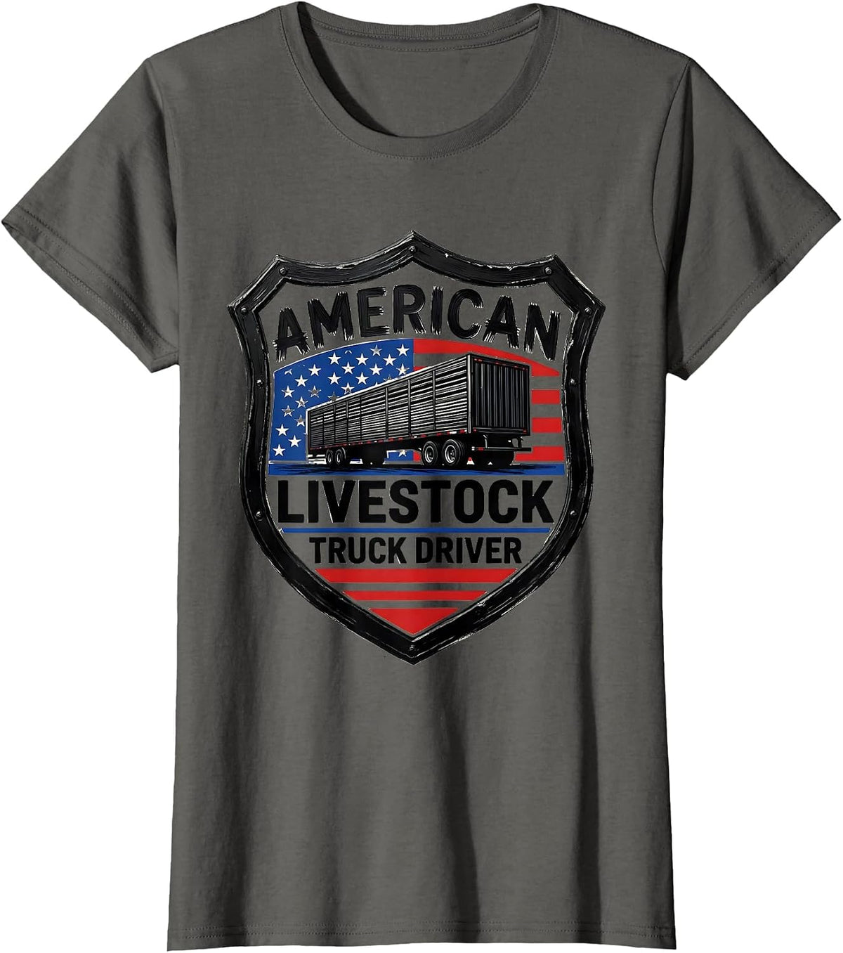 Women's American Livestock Truck Driver Patriotic Semi Truck Driver T-Shirt - Asphalt Grey