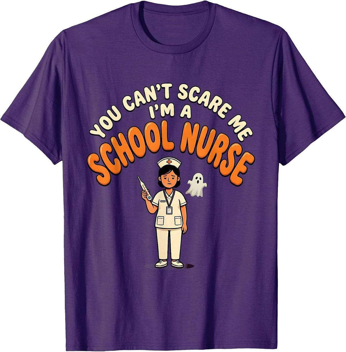 Men's You Can't Scare Me I'm A School Nurse Funny Halloween School T-Shirt - Purple
