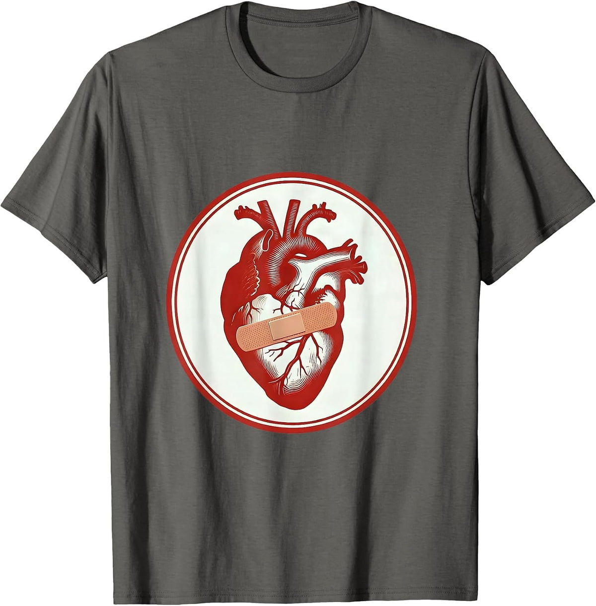 School Nurse Heart Bandage Bow Graphic T-Shirt - Asphalt Grey