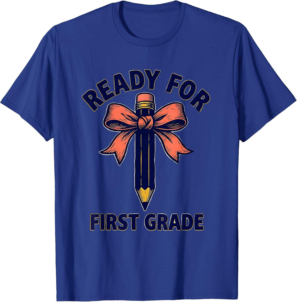 Men's Ready For First Grade Cute Back to School Pencil Bow T-Shirt - Royal Blue