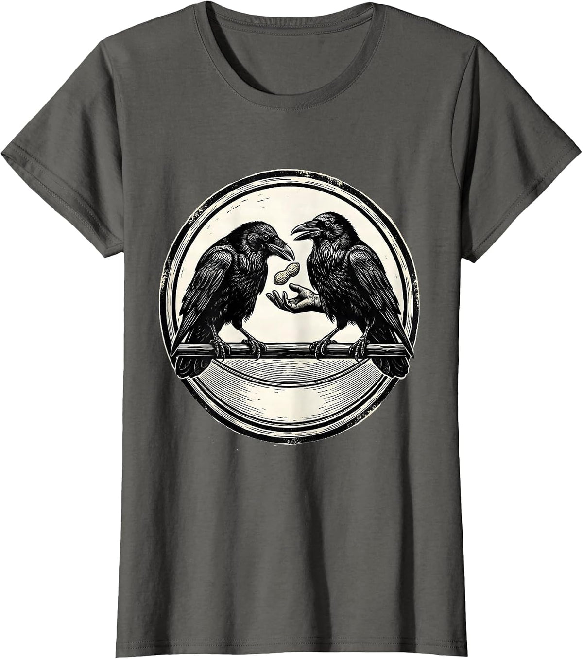 Women's Engraved Crows Dark Humor Gothic Bird Lover T-Shirt - Asphalt Grey